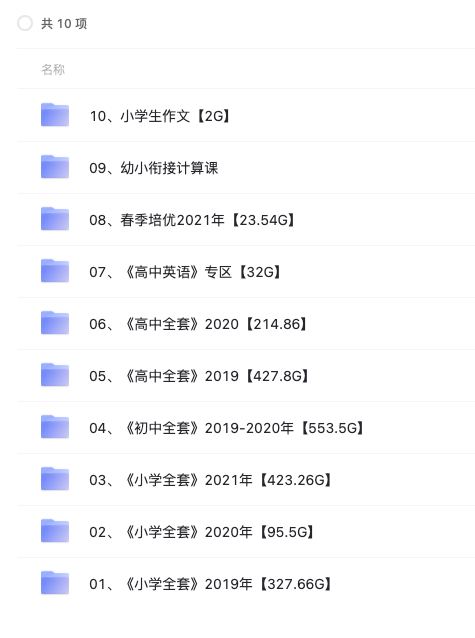 高中小幼学生顶级机构课程大全  327.66G 95.5G 423.26G 553.5G 427.8G 214.86 32G 23.54 2G